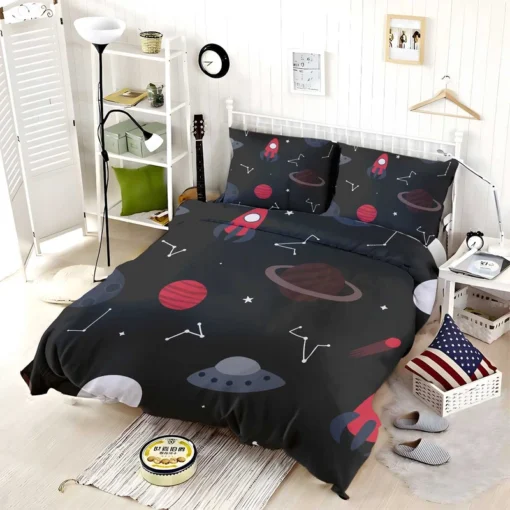 Space Pattern Rocket Saturn Bedding Set