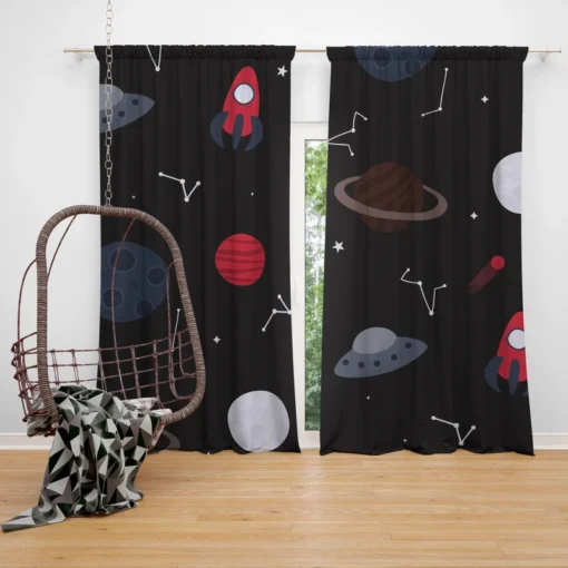 Space Pattern Rocket Saturn Curtain