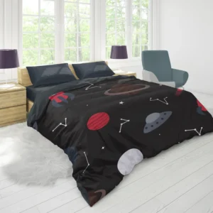 Space Pattern Rocket Saturn Duvet Cover 1