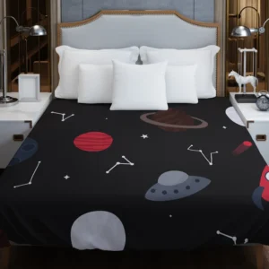 Space Pattern Rocket Saturn Duvet Cover