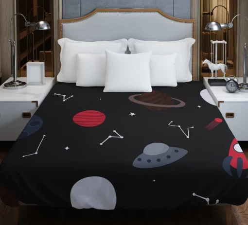 Space Pattern Rocket Saturn Duvet Cover