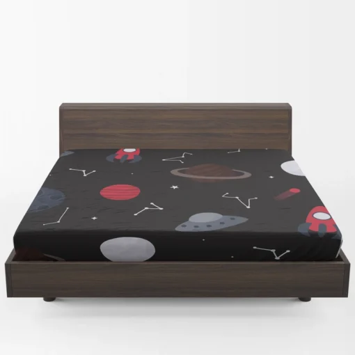 Space Pattern Rocket Saturn Fitted Sheet 1