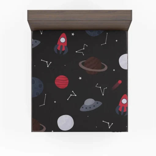 Space Pattern Rocket Saturn Fitted Sheet