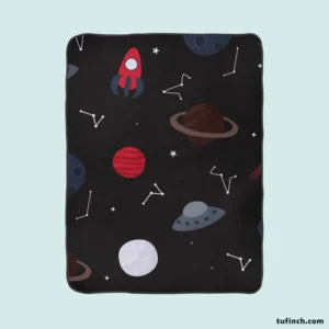 Space Pattern Rocket Saturn Fleece Blanket 1