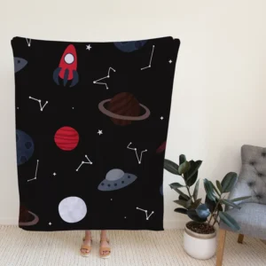 Space Pattern Rocket Saturn Fleece Blanket