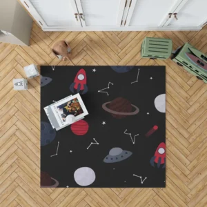 Space Pattern Rocket Saturn Rug