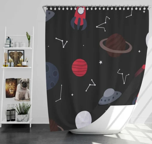 Space Pattern Rocket Saturn Shower Curtain