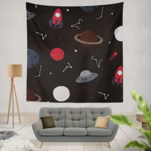 Space Pattern Rocket Saturn Wall Tapestry