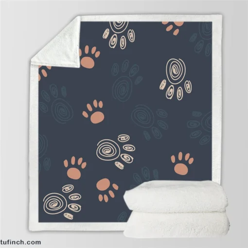 Spiral Animal Footprint Design Sherpa Fleece Blanket