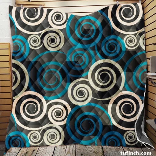 Spiral Blue Seamless Design Quilt Blanket