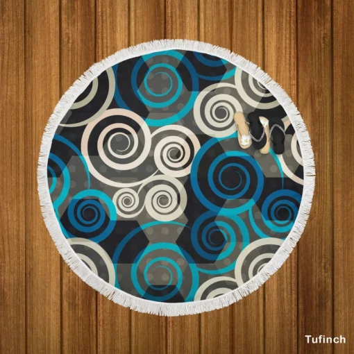 Spiral Blue Seamless Design Round Beach Towel