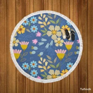 Spring Bloomed Florals Pattern Round Beach Towel