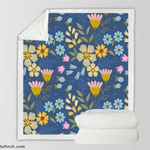 Spring Bloomed Florals Pattern Sherpa Fleece Blanket