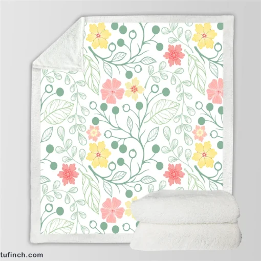 Spring Cute Wild Flowers Sherpa Fleece Blanket