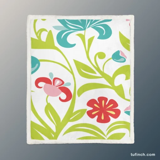 Spring Flowers Pattern Sherpa Fleece Blanket 1