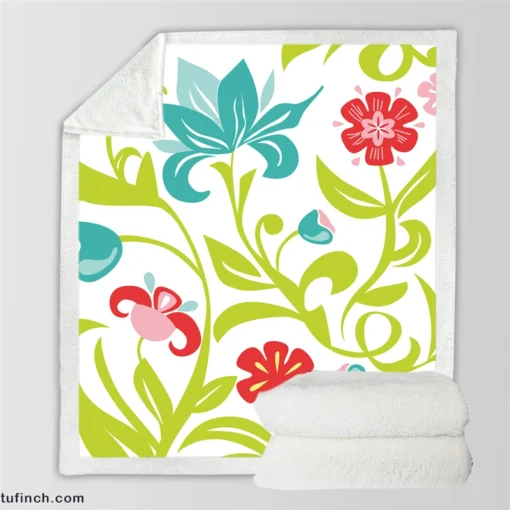 Spring Flowers Pattern Sherpa Fleece Blanket