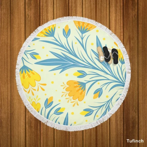 Spring Yellow Blossom Flowers Round Beach Towel