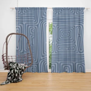 Square Contemporary Minimalist In Blue Curtain