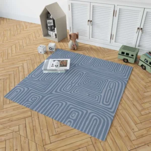 Square Contemporary Minimalist In Blue Rug 1