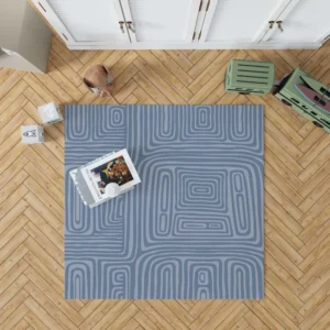 Square Contemporary Minimalist In Blue Rug