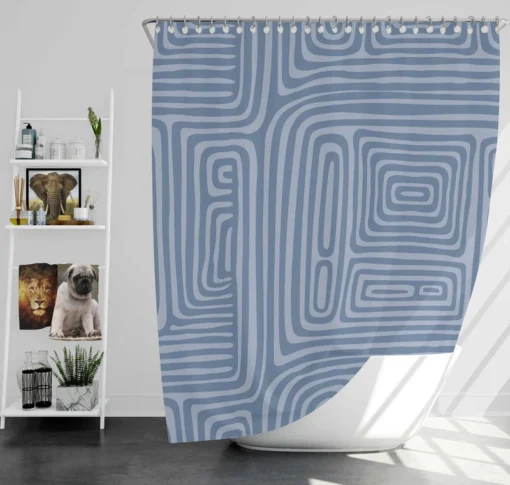 Square Contemporary Minimalist In Blue Shower Curtain