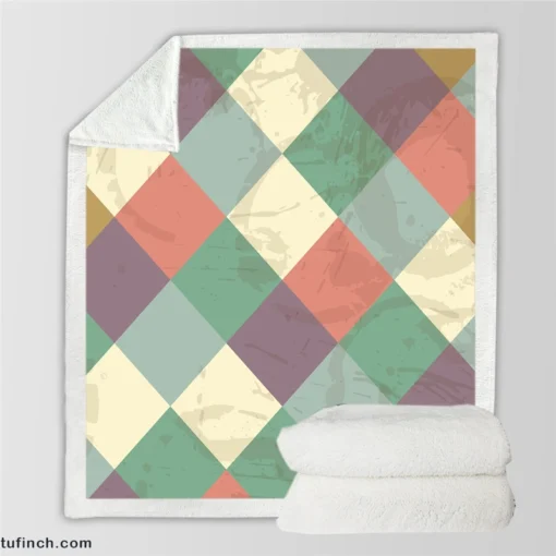 Square Elegant Patchwork Vintage Design Sherpa Fleece Blanket