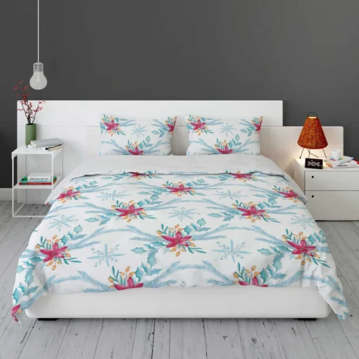 Square Pattern Poinsettia Flower Bedding Set 1