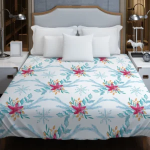 Square Pattern Poinsettia Flower Duvet Cover