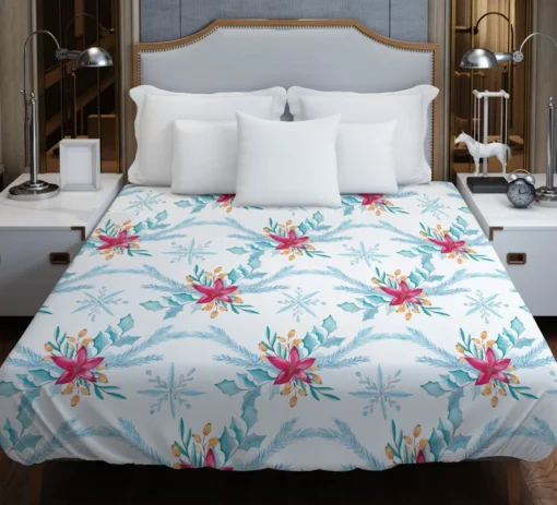 Square Pattern Poinsettia Flower Duvet Cover