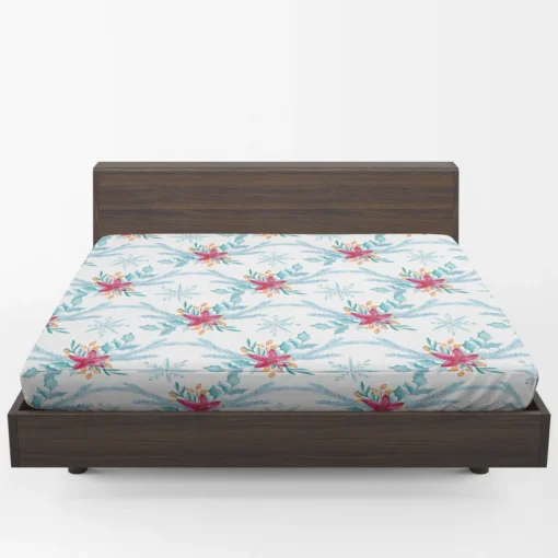 Square Pattern Poinsettia Flower Fitted Sheet 1