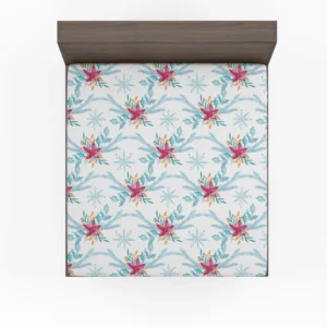 Square Pattern Poinsettia Flower Fitted Sheet