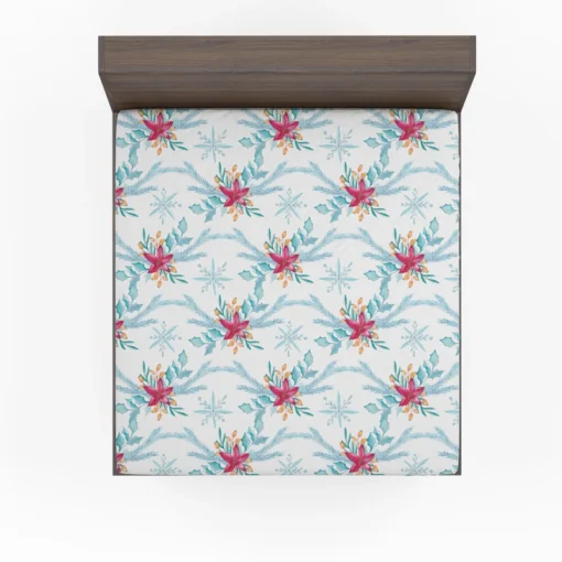 Square Pattern Poinsettia Flower Fitted Sheet