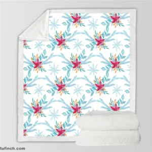 Square Pattern Poinsettia Flower Sherpa Fleece Blanket