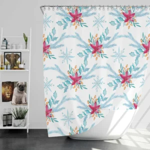 Square Pattern Poinsettia Flower Shower Curtain