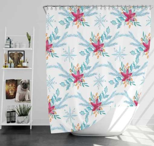 Square Pattern Poinsettia Flower Shower Curtain