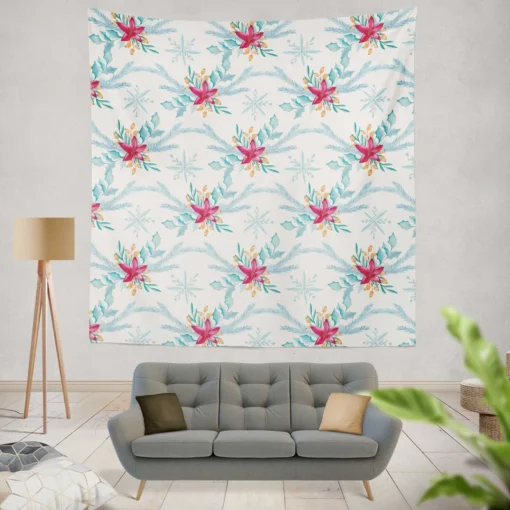 Square Pattern Poinsettia Flower Wall Tapestry