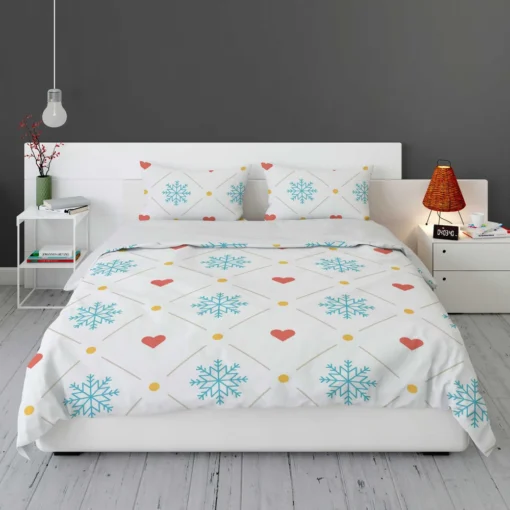 Square Pattern Snowflake Red Hearts Bedding Set 1