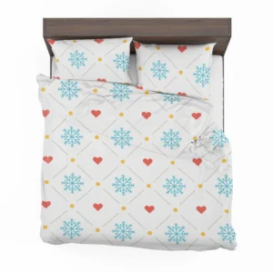 Square Pattern Snowflake Red Hearts Bedding Set 2