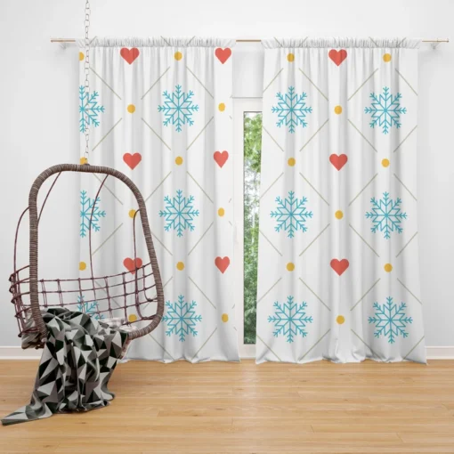 Square Pattern Snowflake Red Hearts Curtain