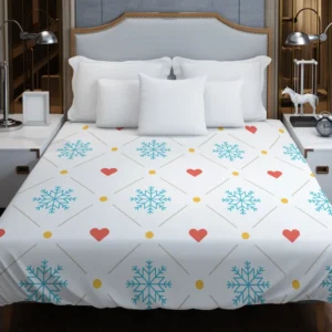 Square Pattern Snowflake Red Hearts Duvet Cover