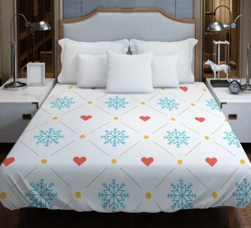 Square Pattern Snowflake Red Hearts Duvet Cover