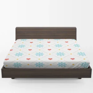 Square Pattern Snowflake Red Hearts Fitted Sheet 1