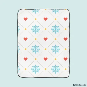 Square Pattern Snowflake Red Hearts Fleece Blanket 1