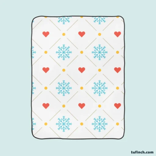 Square Pattern Snowflake Red Hearts Fleece Blanket 1