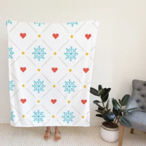 Square Pattern Snowflake Red Hearts Fleece Blanket