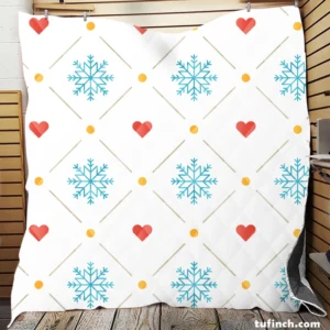 Square Pattern Snowflake Red Hearts Quilt Blanket