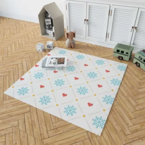 Square Pattern Snowflake Red Hearts Rug 1