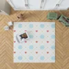 Square Pattern Snowflake Red Hearts Rug