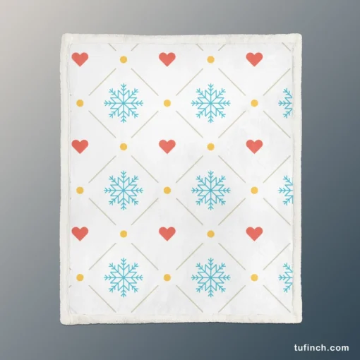 Square Pattern Snowflake Red Hearts Sherpa Fleece Blanket 1