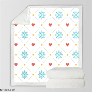 Square Pattern Snowflake Red Hearts Sherpa Fleece Blanket